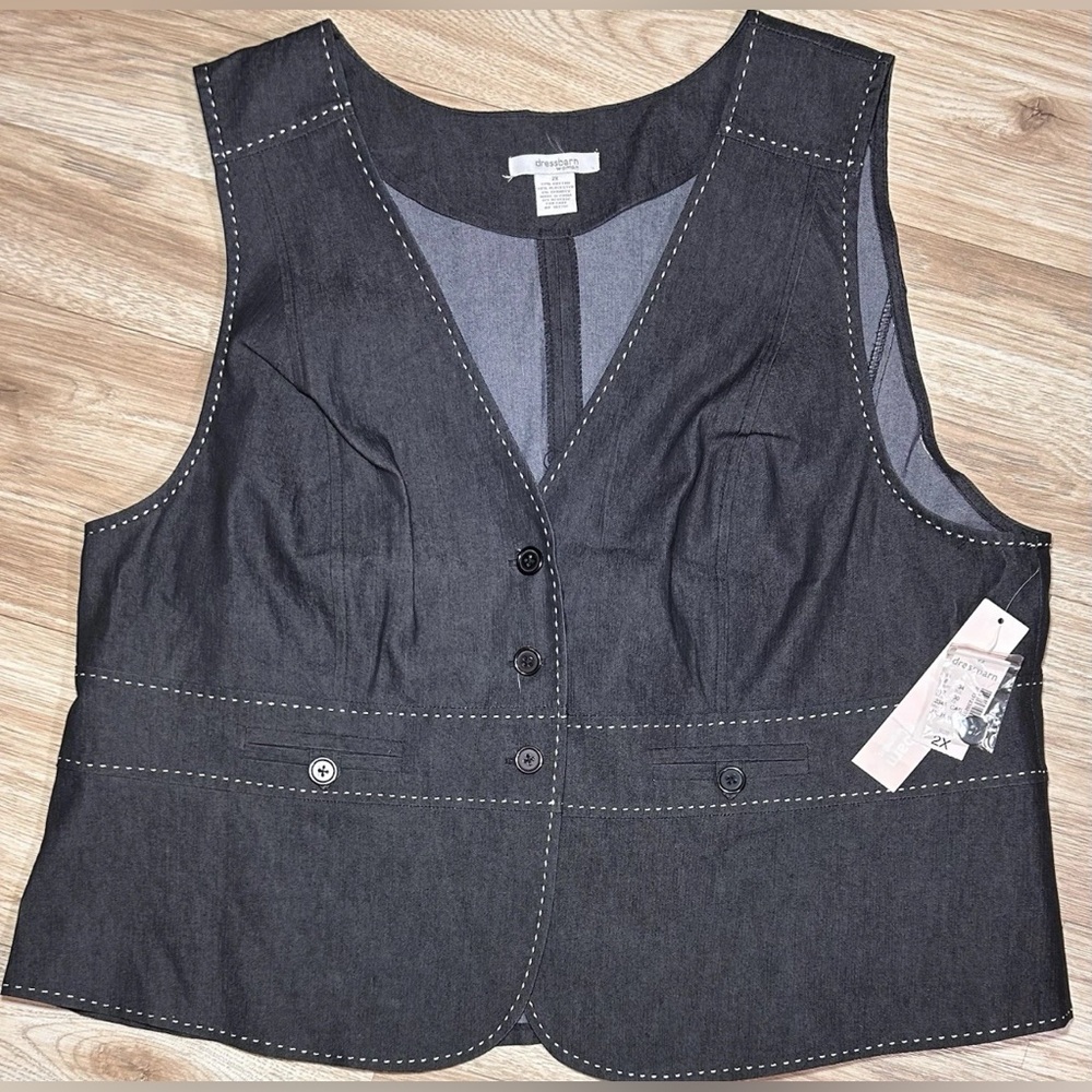 NWT Dress Barn Dark Blue Denim 2XL Womens V Neck Button Up Vest